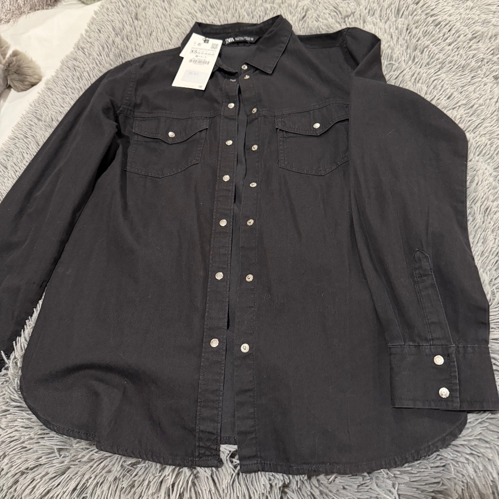 Zara black denim shirt women’s XS NWT